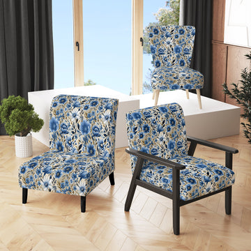 Blue Scandinavian Simplicity Floral Pattern - Upholstered Cottage Accent Chairs